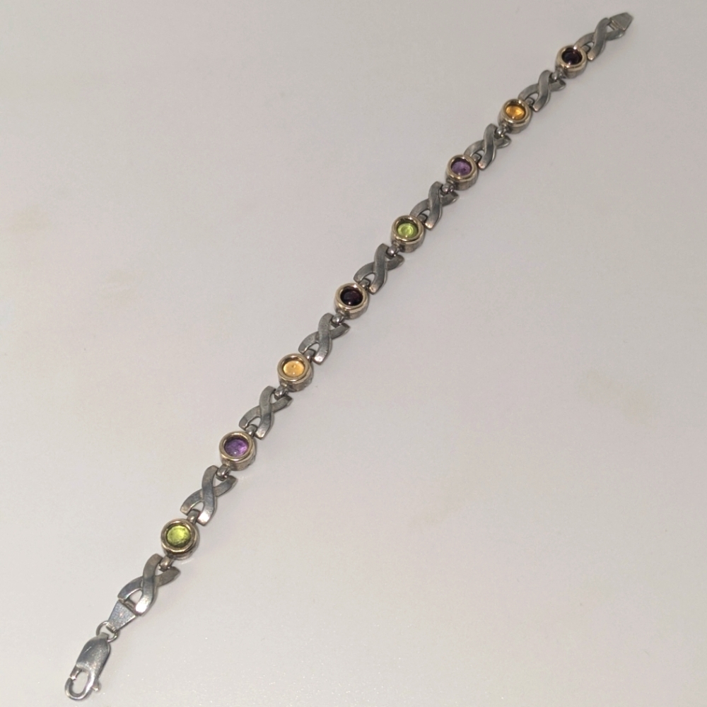 Multi gemstone XOXO 14k gold and Sterling Silver bracelet